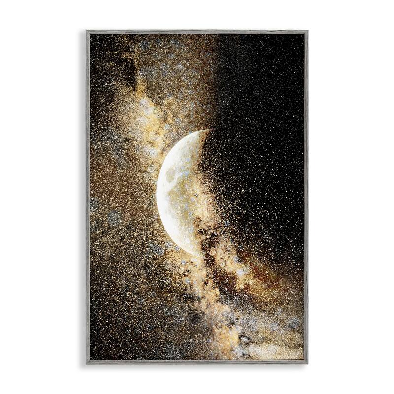 Stupell Starry Nebula Crescent Moon Framed Giclee Art Design By Gemma Bardot - 16 x 24 - Grey