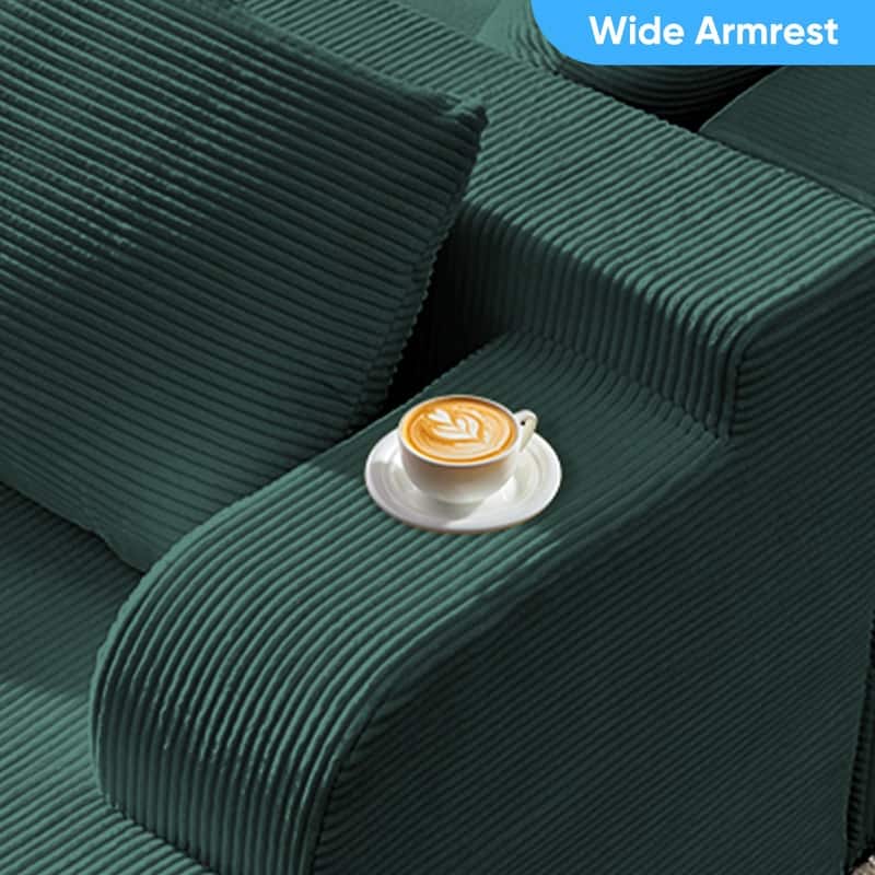 Mixoy 2-Pcs Free Combination Modular Sectional Sofas with Deep Seat,Corduroy L-Shaped Sofa with Chaise Lounge - 3-Seater