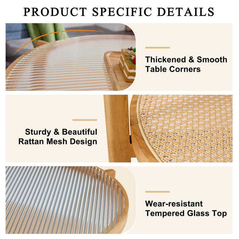 Modern simple circular double-layer solid wood tea table rattan woven Chinese side table suitable for living room