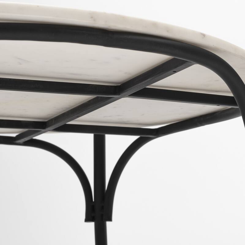 HomeRoots 36" Round White Marble Top Black And Metal Base Coffee Table - 36