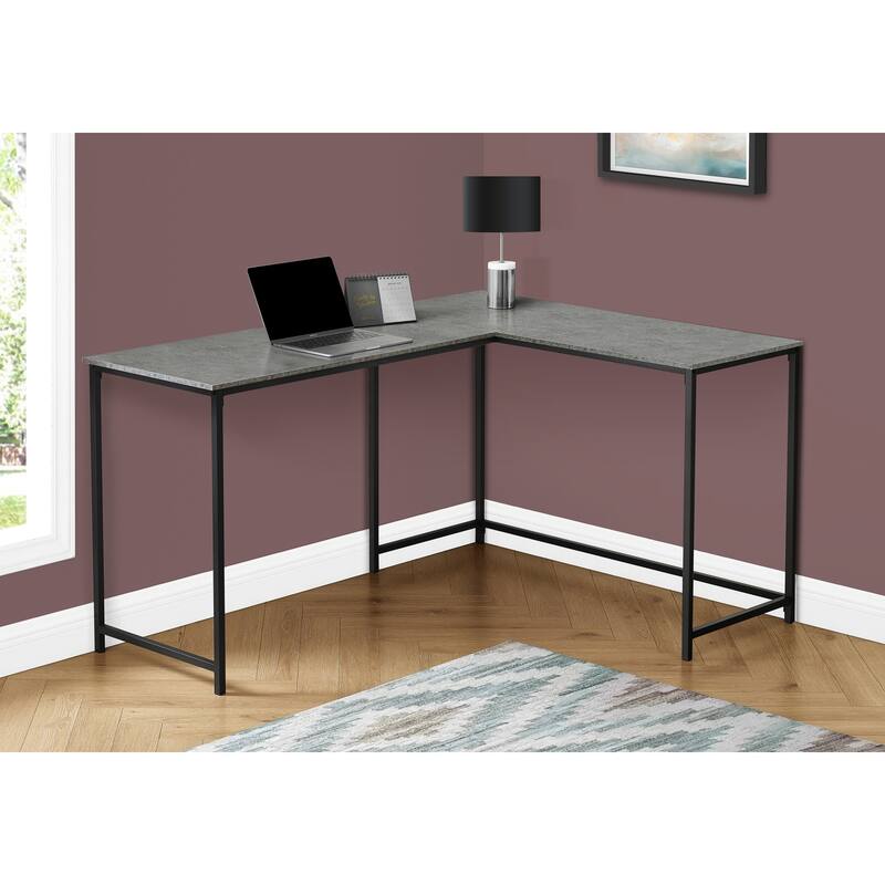 Computer Desk, Home Office, Corner, 58"l, L Shape, Work, Laptop, Grey Laminate, Black Metal, Contemporary
