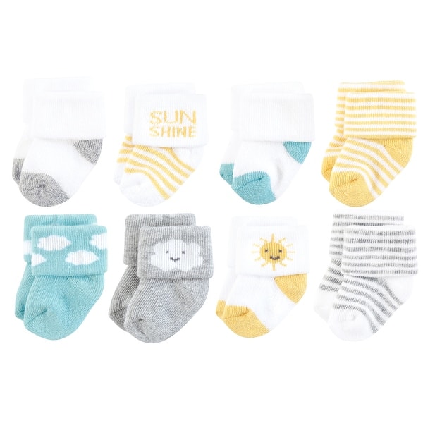 slide 1 of 1, Hudson Baby Infant Boy Cotton Rich Newborn and Terry Socks, Sunshine And Clouds 0-6 Months - Sunshine And Clouds