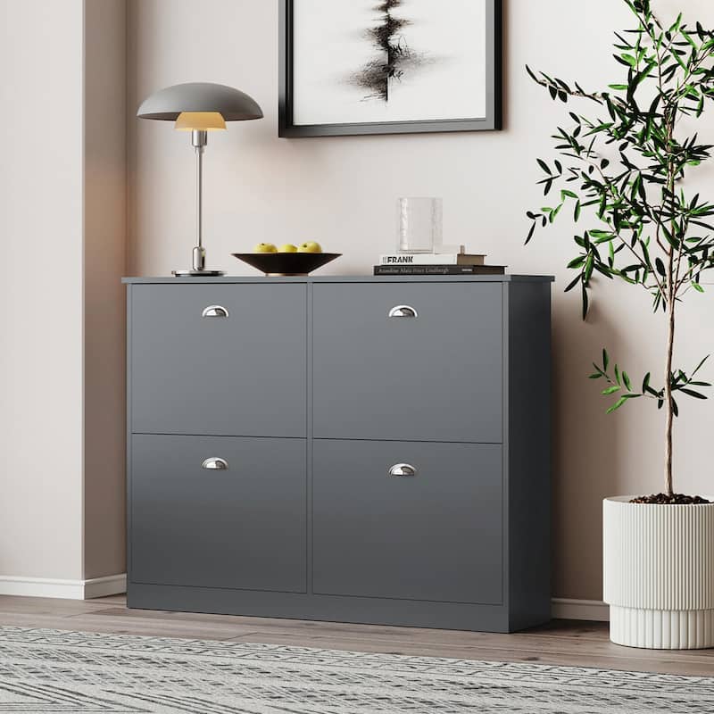 Shoe Cabinet, Hidden Slim Narrow Shoe Rack Cabinet with 4 Drawers
