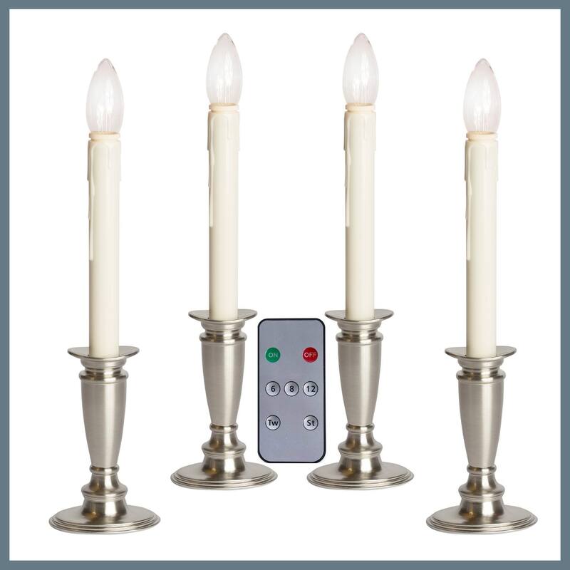 Battery Operated Bi-Directional LED Adjustable Base Candle 4-pack - Brushed Silver