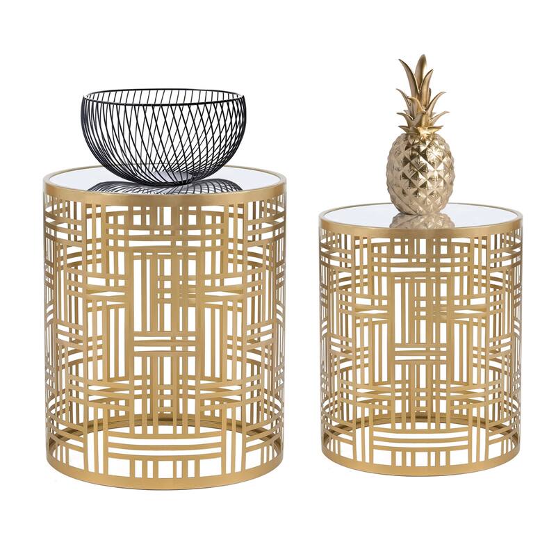 ADECO End Table Gold Accent Side Coffee Nightstand Stool