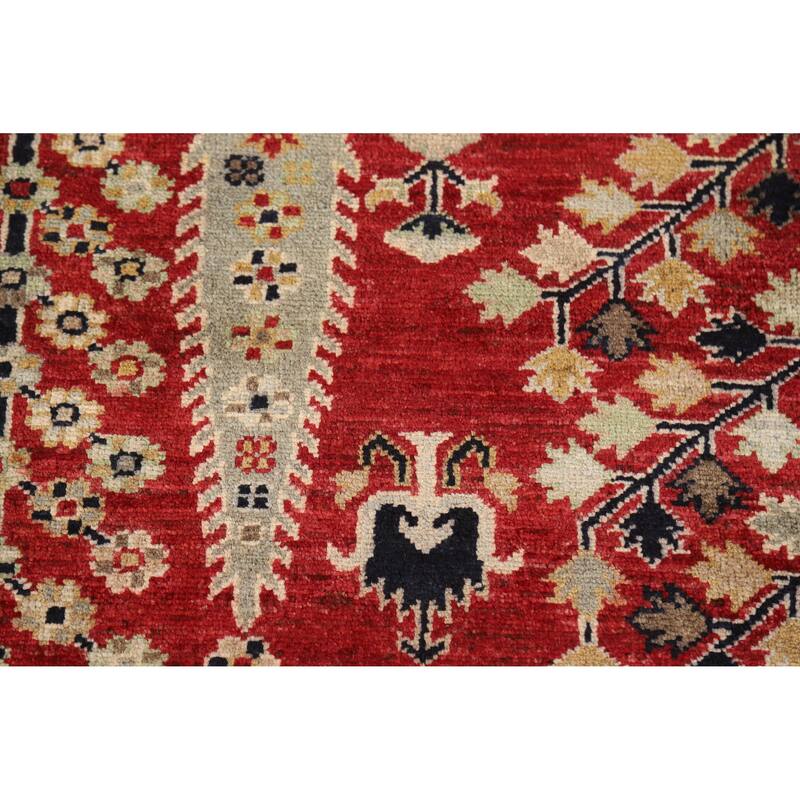Hand Knotted Oriental 100% Wool Carpet Traditional All-Over Red Ziegler Area Rug - 9' 9'' X 6' 7''