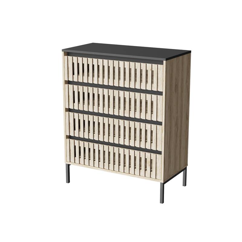 4-Drawer Vertical Chest Storage Cabinet with Slatted Drawer Fronts, Bedroom Clothing Storage