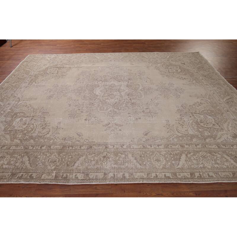 Muted Distressed Tabriz Vintage Persian Ug Hand-Knotted Wool Carpet - 8'0" x 11'3"