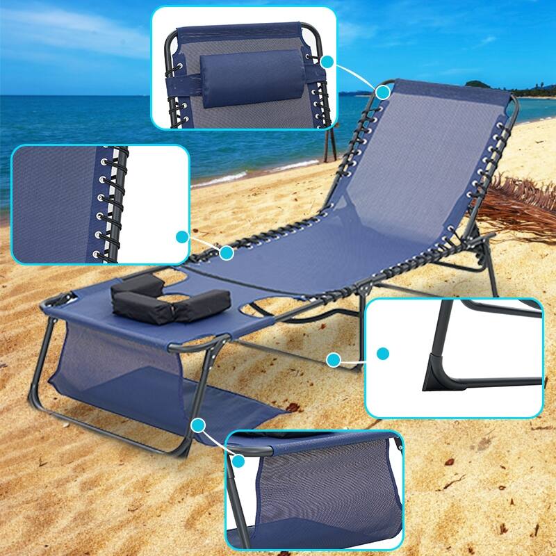 Chaise Lounge Chair Set of 2, 5-Position Adjustable Sunbathing, Foldable Tanning Chair with Face & Arm Holes - 2-Piece