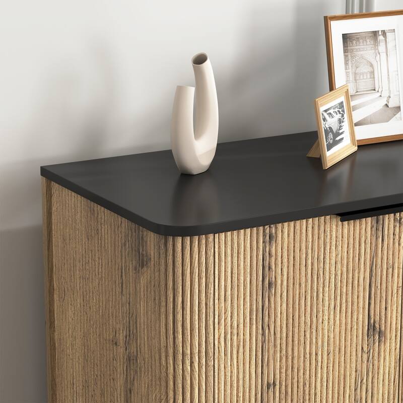 Metal Rounded Corner Design Sideboard Buffet Storage Cabinet, Living Room Accent Cabinet TV Cabinet Media Console Table