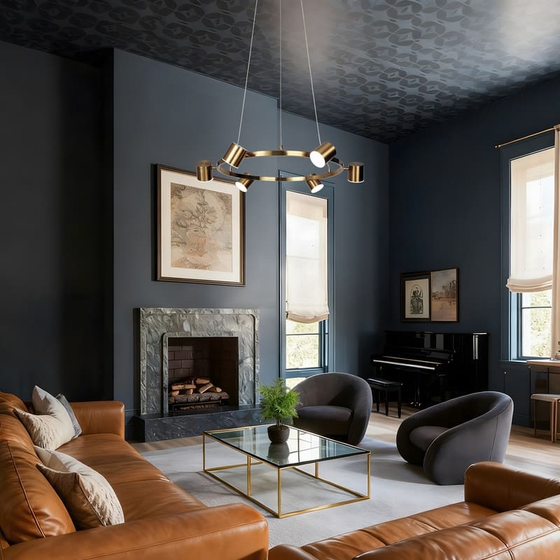 Mid-Century Modern 6-Light Gold LED Wagon Wheel Chandelier Metal Pendant Lights for Dining Room