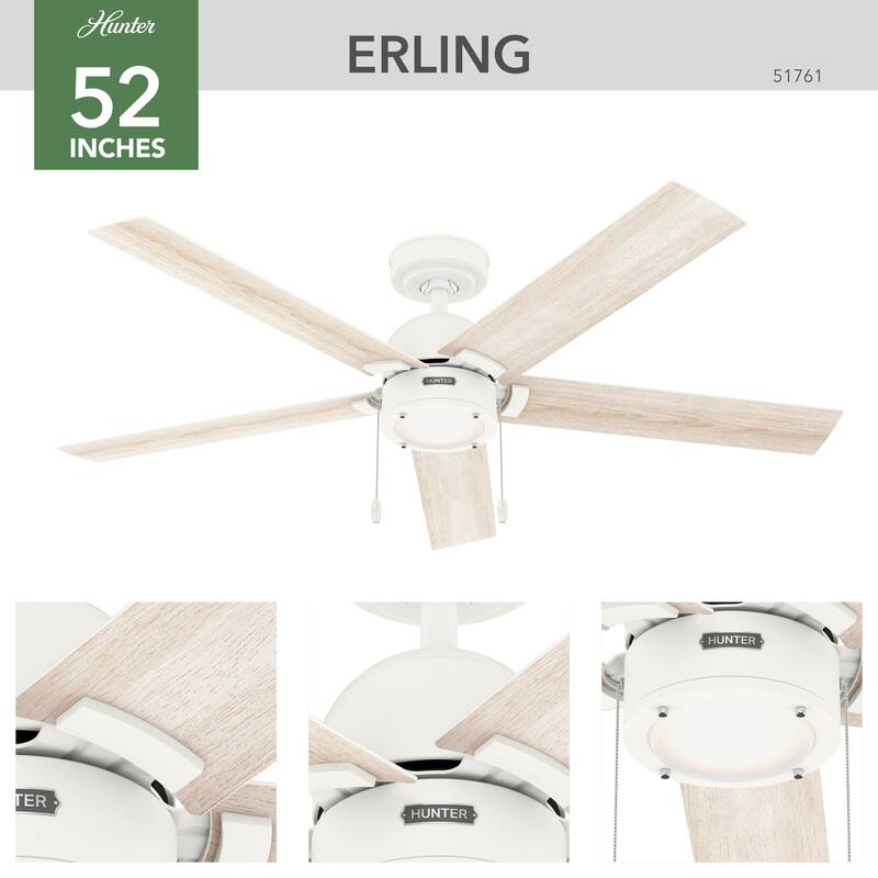 Hunter Erling Ceiling Fan with LED Light Kit and Pull Chain - Modern Rustic, Transitional