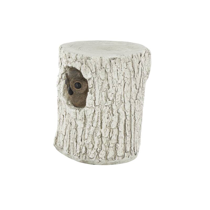 White Magnesium Oxide Tree Trunk Owl Garden Stool with Brown Accents