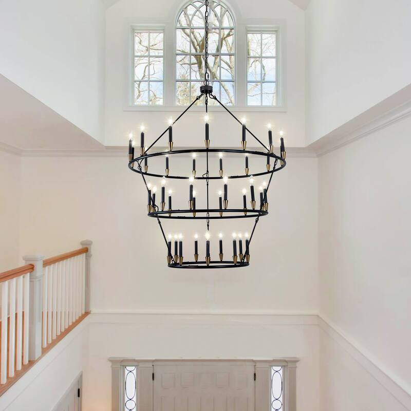 3Tier Wagon Wheel Chandelier Extra Large Chandeliers for High Ceilings - 36-Light