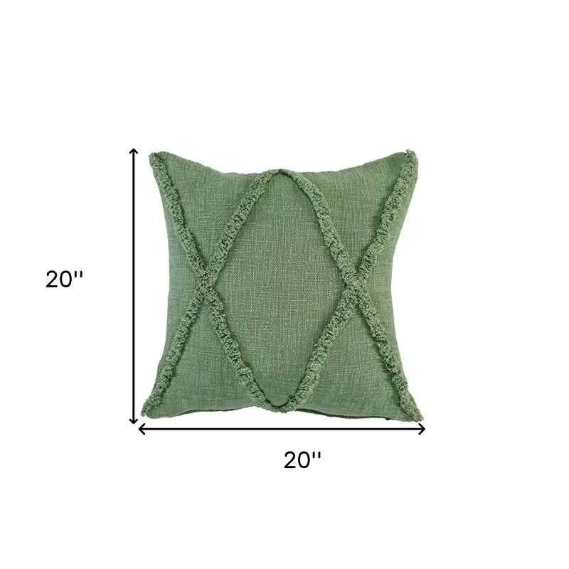 HomeRoots 20" X 20" Forest Green Diamond Cotton Zippered Pillow