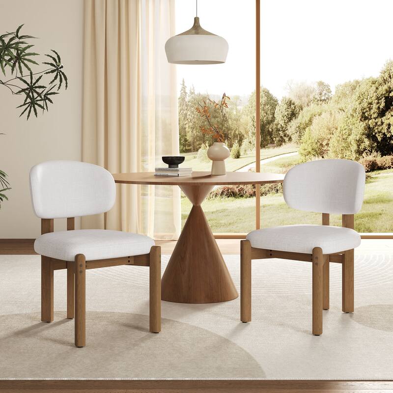 Christopher Knight Home - Aurelio Solid Rubberwood Upholstered Dining Chair - Set of 2 - Beige+Walnut