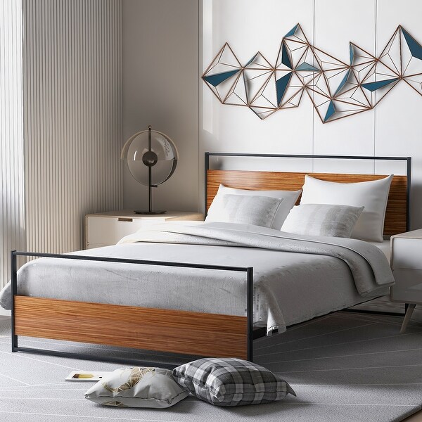 Full Size Metal and Wood Platform Bed with Headboard and Footboard. Opens flyout.