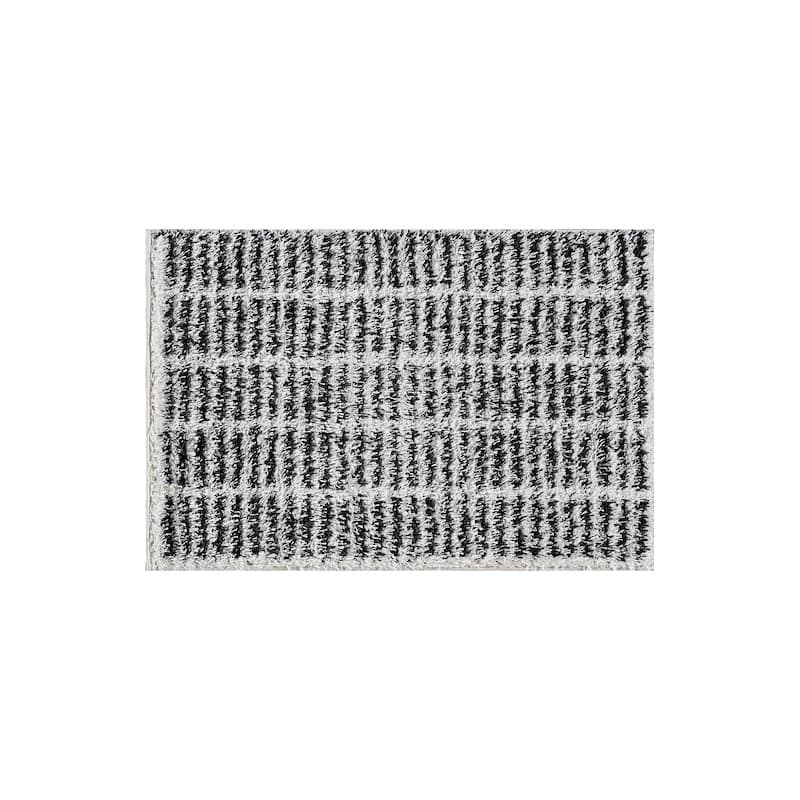 Bohemian Stripe Lines Shag Rug - Textured Surface - Anthracite Dark Gray - Easy to Clean