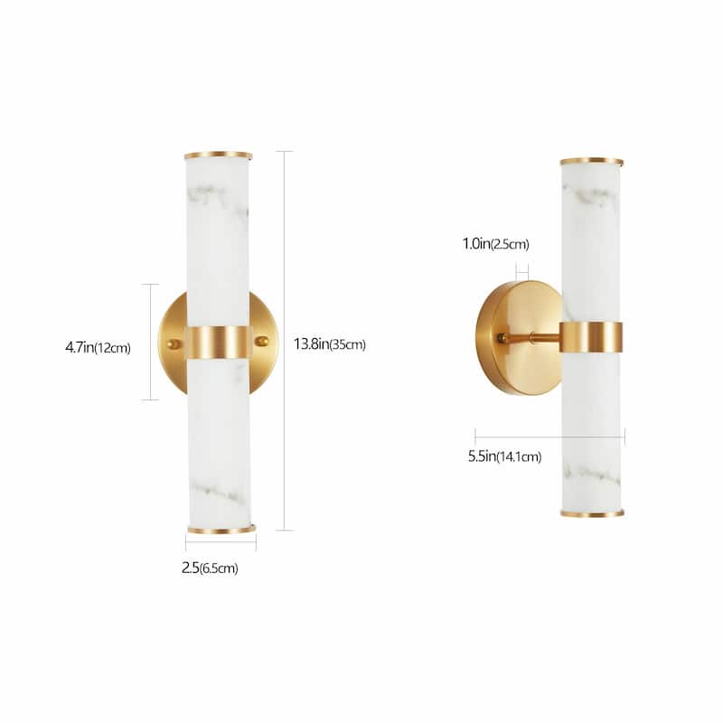 Resin Imitation Marble Wall Sconce, Set of 2 - Modern Vertical Light Fixture (Indoor Use Only)