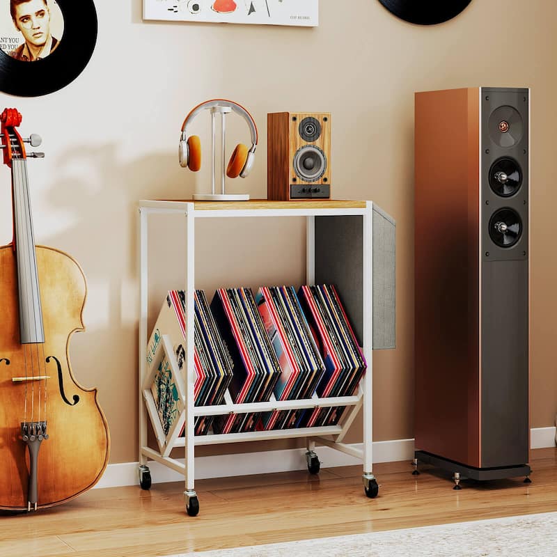 Costway Record Player Stand with Vinyl Record Storage & Side Storage - See Details