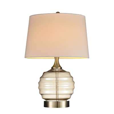 23" Contemporary Bedside Table Lamp with Empire Linen Shade and Glass Base Rotary Switch Plug-In - 22.5"H x 15"W x 15"D