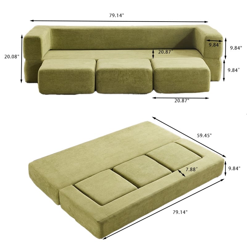 79.14" Ebern Designs Convertible Sectional Sofa Couch with 3 Ottomans