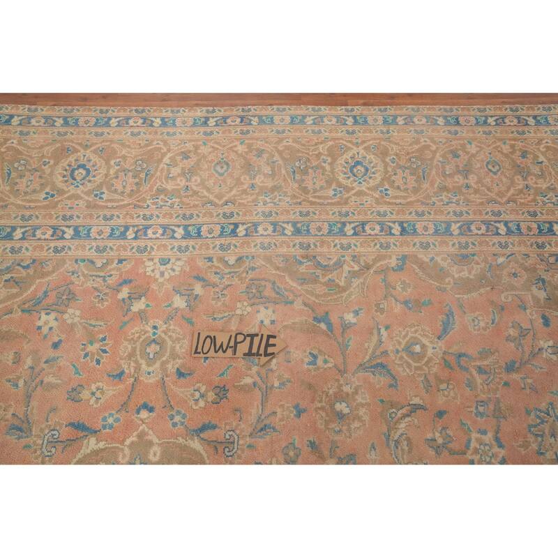 Hand Knotted Oriental 100% Wool Carpet Traditional Floral Pink Mashad Area Rug - 13' 1'' X 9' 8''