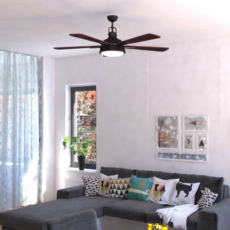 Walton 52 In. Bronze Loft Ceiling Fan with LED Light Kit and Remote - 52-in W x 19.75-in H x 52-in D