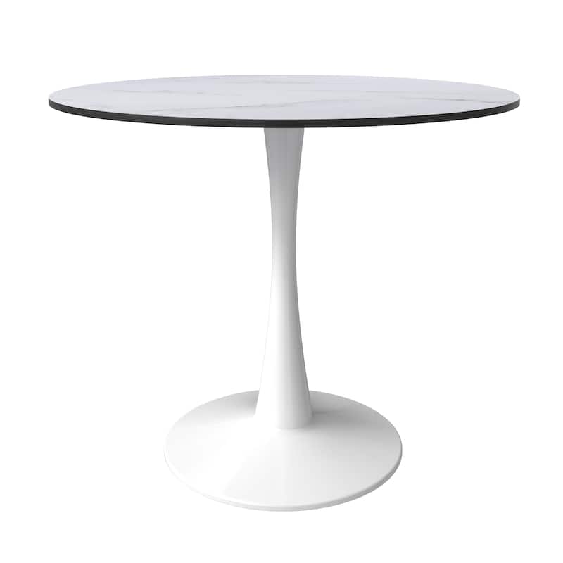 Bristol 35" Round Dining Table with Modern Glass, MDF or Sintered Stone - Sturdy Steel Pedestal Base for Kitchen, Dining, Cafe