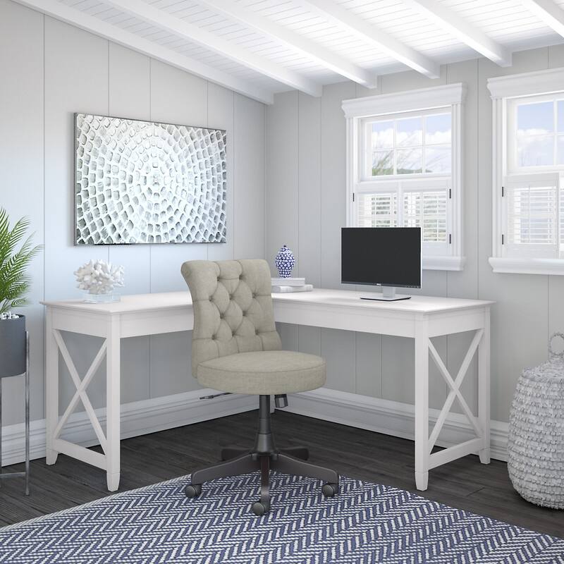 Key West 60W L-Desk with Tufted Office Chair by Bush Furniture