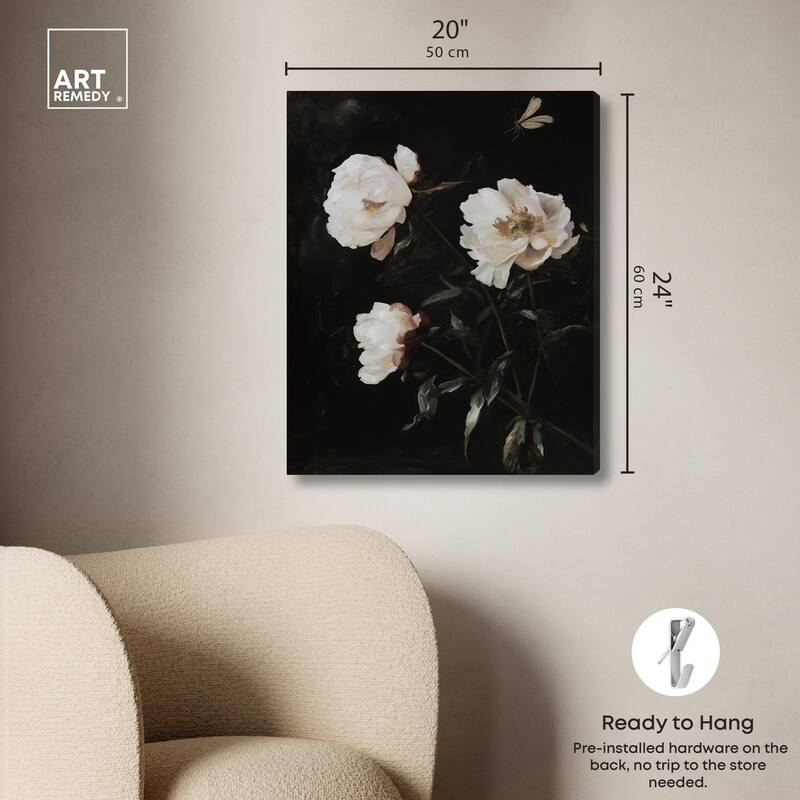 White Peony Nocturne Canvas by Art Remedy, Gallery Wrapped