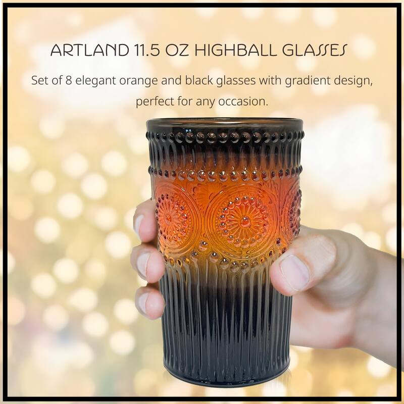 Artland Set of 8 Orange and Black Glasses