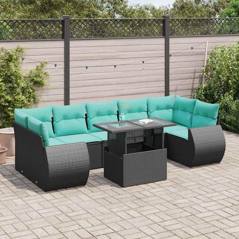 vidaXL Patio Sofa Set with Cushions and Table Outdoor 8 Piece Poly Rattan - 24.4 x 24.4 x 27.2