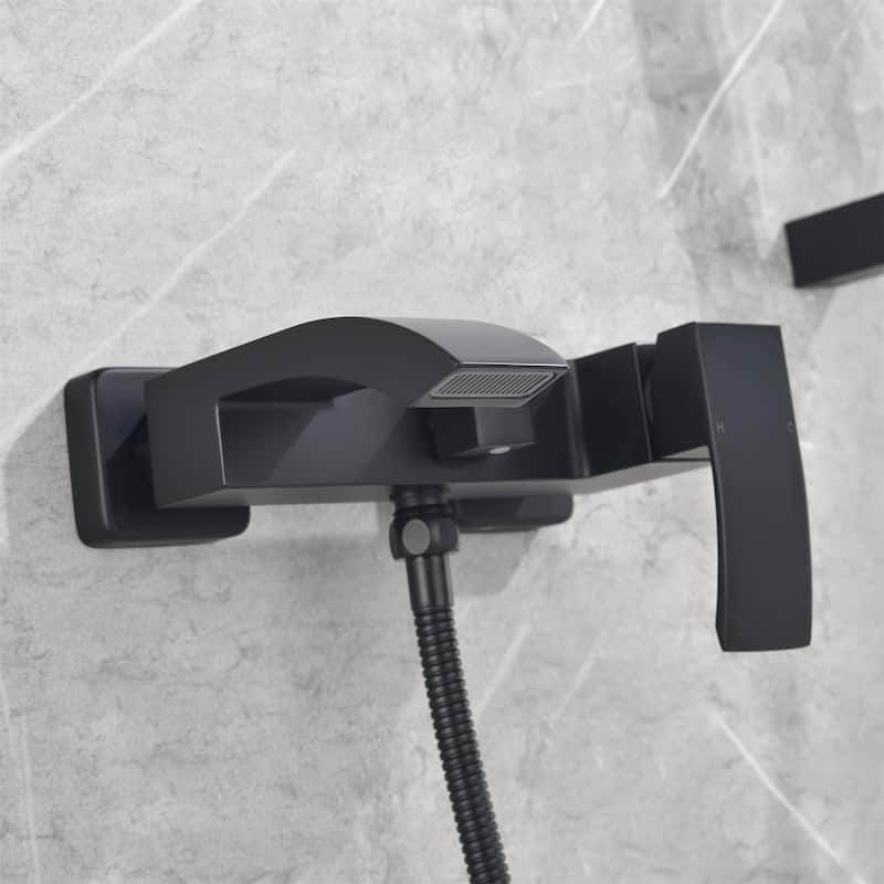 Waterfall Wall Mount Roamn Tub Faucet with Hand Shower Brass Single Handle Modern Bathtub Filler with Valve