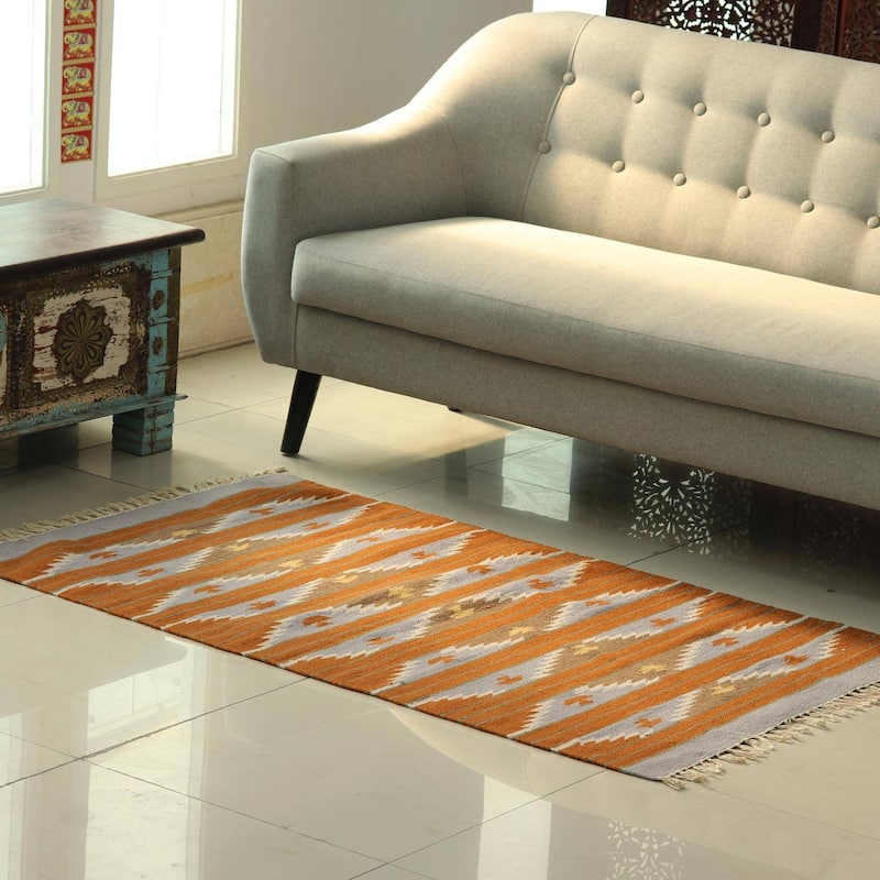 Hanmade Slate Waves Wool area rug (India) - 3'6" x 5'8" Oval