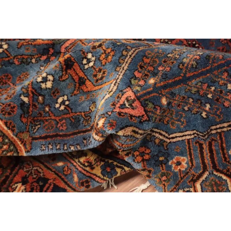 Hand Knotted Oriental 100% Wool Carpet Traditional Geometric Navy Blue & Blues Tabriz Area Rug - 10' 9'' X 7' 3''