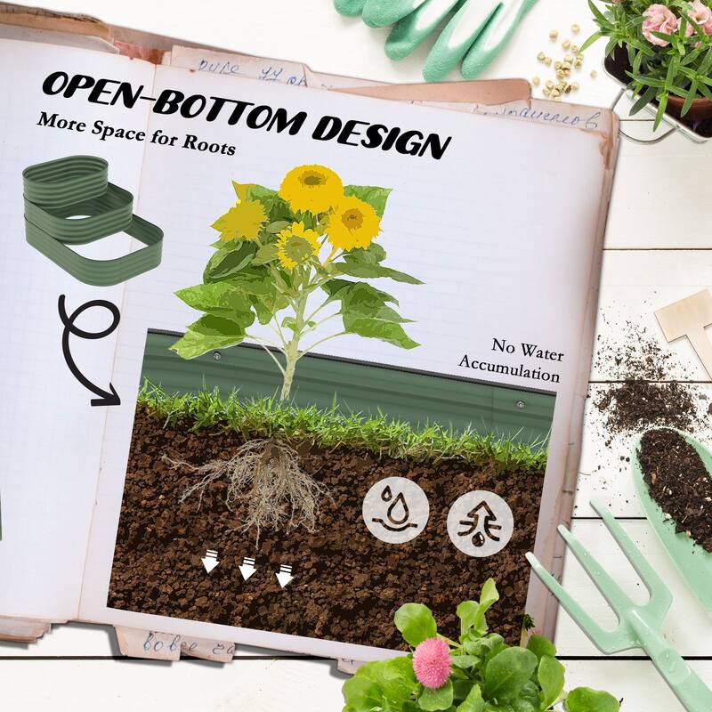 Outdoor Modular Raised Planter Box with Safety Edging, Self-Draining