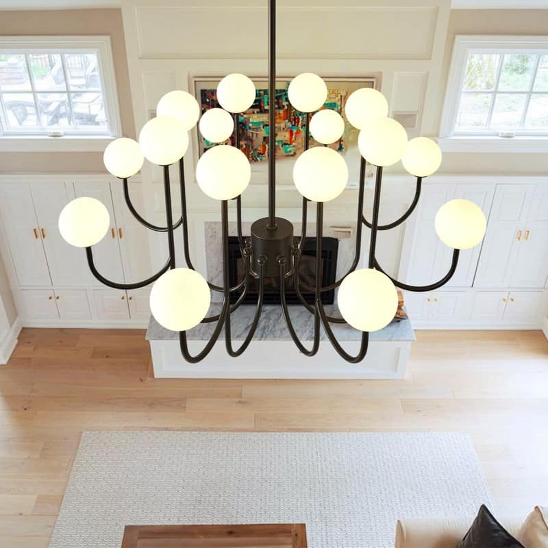 Modern Farmhouse Light Fixture 16 Light Black Sputnik Chandelier - 36.61x36.61x72.27in