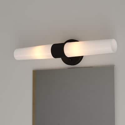Elliot 2-Light 5.5 in. W Contemporary Bathroom Vanity Lighting Fixture, Frosted Opal Glass Shade, Over the Mirror or Side Mount