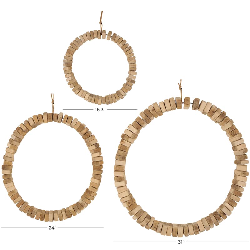 Wood Beaded Home Wall Decor with Hanging Rope - Set of 3 Brown - Roche River Decor