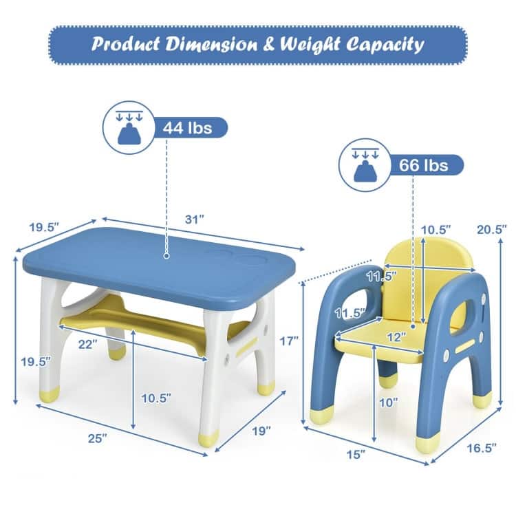 Kids Activity Table and Chair Set with Montessori Toys for Preschool and Kindergarten - 31" x 19.5" x 19.5"