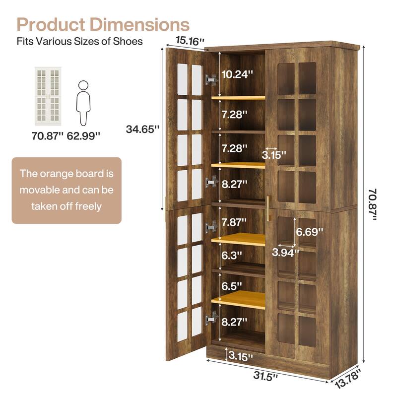 9-Tier Shoe Cabinet with Adjustable Shelves and Doors (71 Inches)