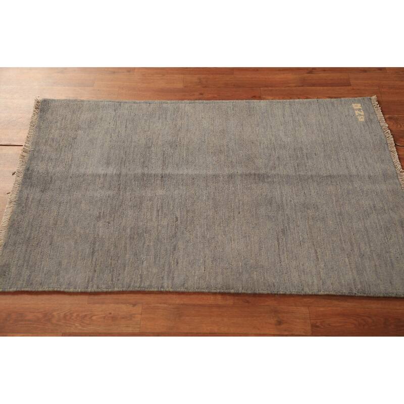 Beige & Gray Gabbeh Modern Rug Handmade Solid Wool Carpet - 2'9" x 4'1"