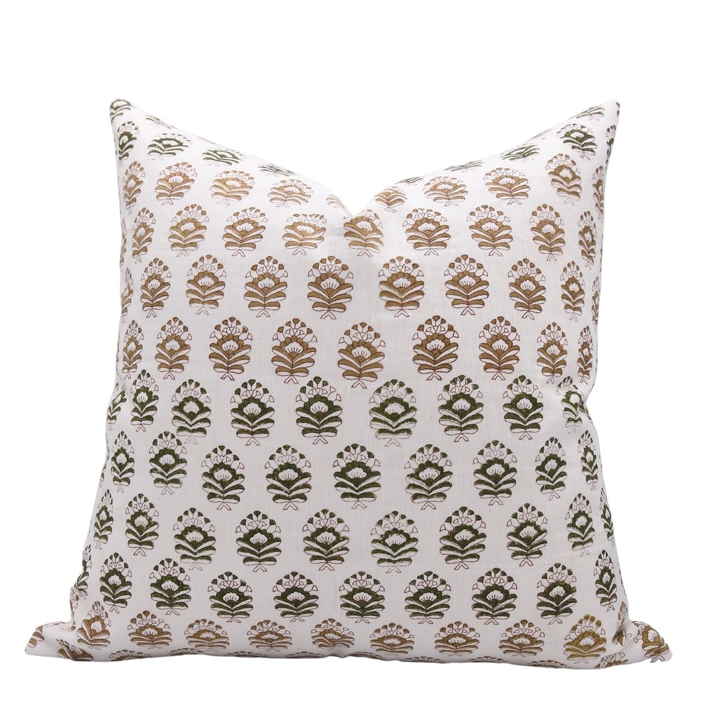 Fabdivine Boho Block Soft Pure Print Linen Pillow Cover Handmade Floral Accent