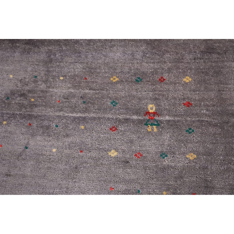 Tribal Gray Gabbeh Indian Square Area Rug Silk Carpet - 7'10" X 7'10"