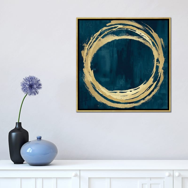 iCanvas "Circle Gold On Teal II" by Natalie Harris Framed Canvas Print
