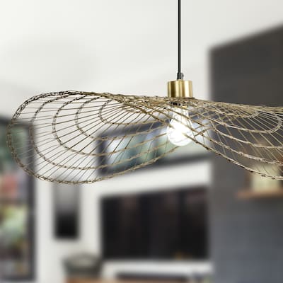 Emma River of Goods Brass 15.75-Inch Pendant Light with Adjustable Hanging Cord - 29.5" x 15.75" x 14.5/73.5"