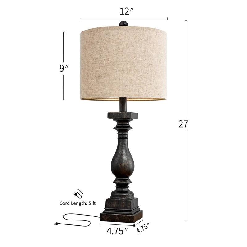 27" Farmhouse Table Lamp Set of 2 with USB A and C
