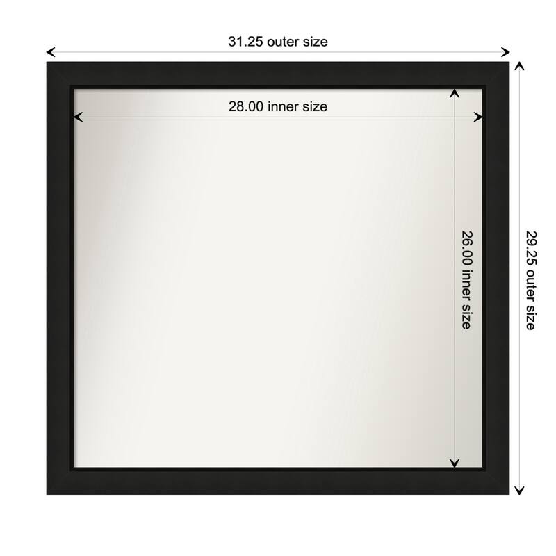Midnight Black Narrow Framed Non-Beveled Custom Wall Mirror, Bathroom Vanity Mirror - Outer Size: 31.25 x 29.25