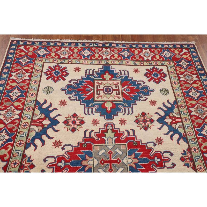 Kazak Area Rug Hand-Knotted Dining Room Wool Carpet - 5'0" x 6'8"